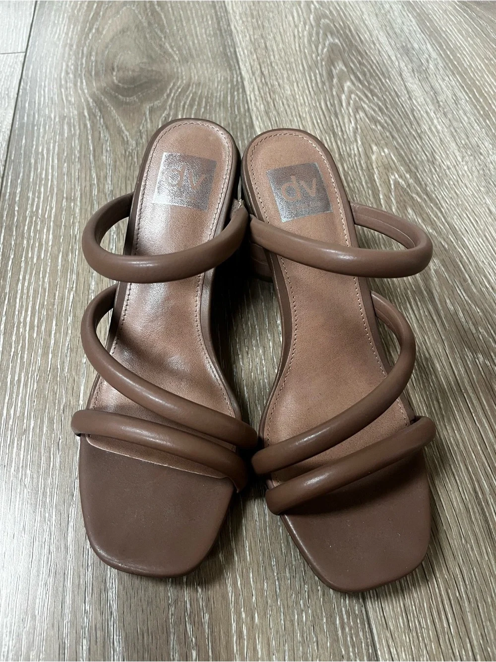DV by Dolce Vita Brown Triple-Strap Square-Toe Slide Sandals